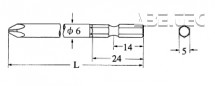 Krížový bit V-14, dia 6mm, dĺžka 100 mm